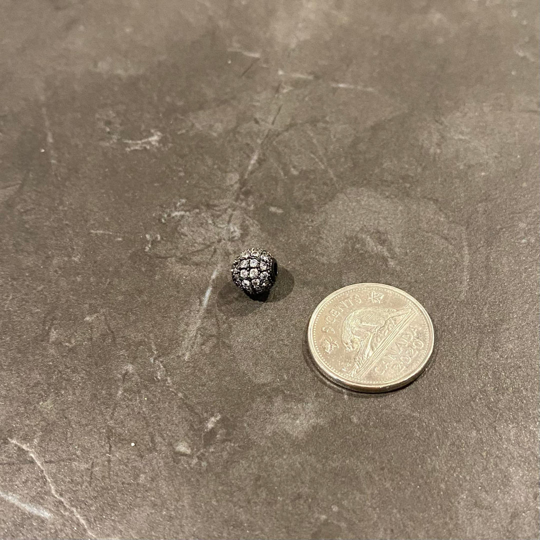Breloque ronde noir pavé de zircon argent 8mm
