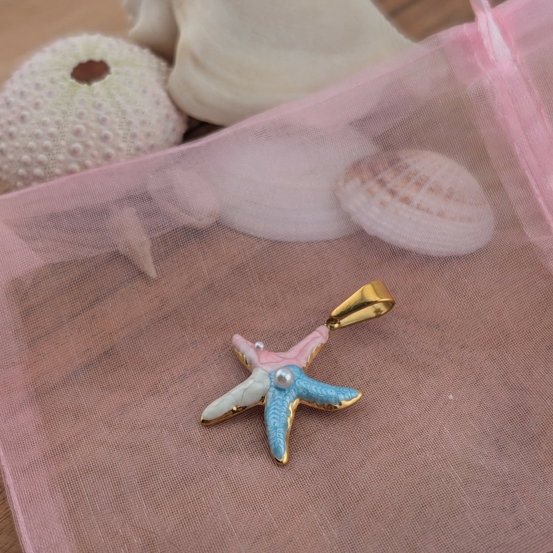 Grande breloque étoile de mer pastel avec petite perle
