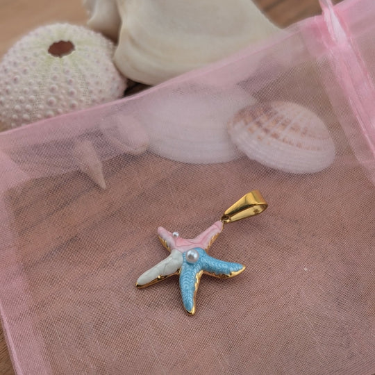 Grande breloque étoile de mer pastel avec petite perle