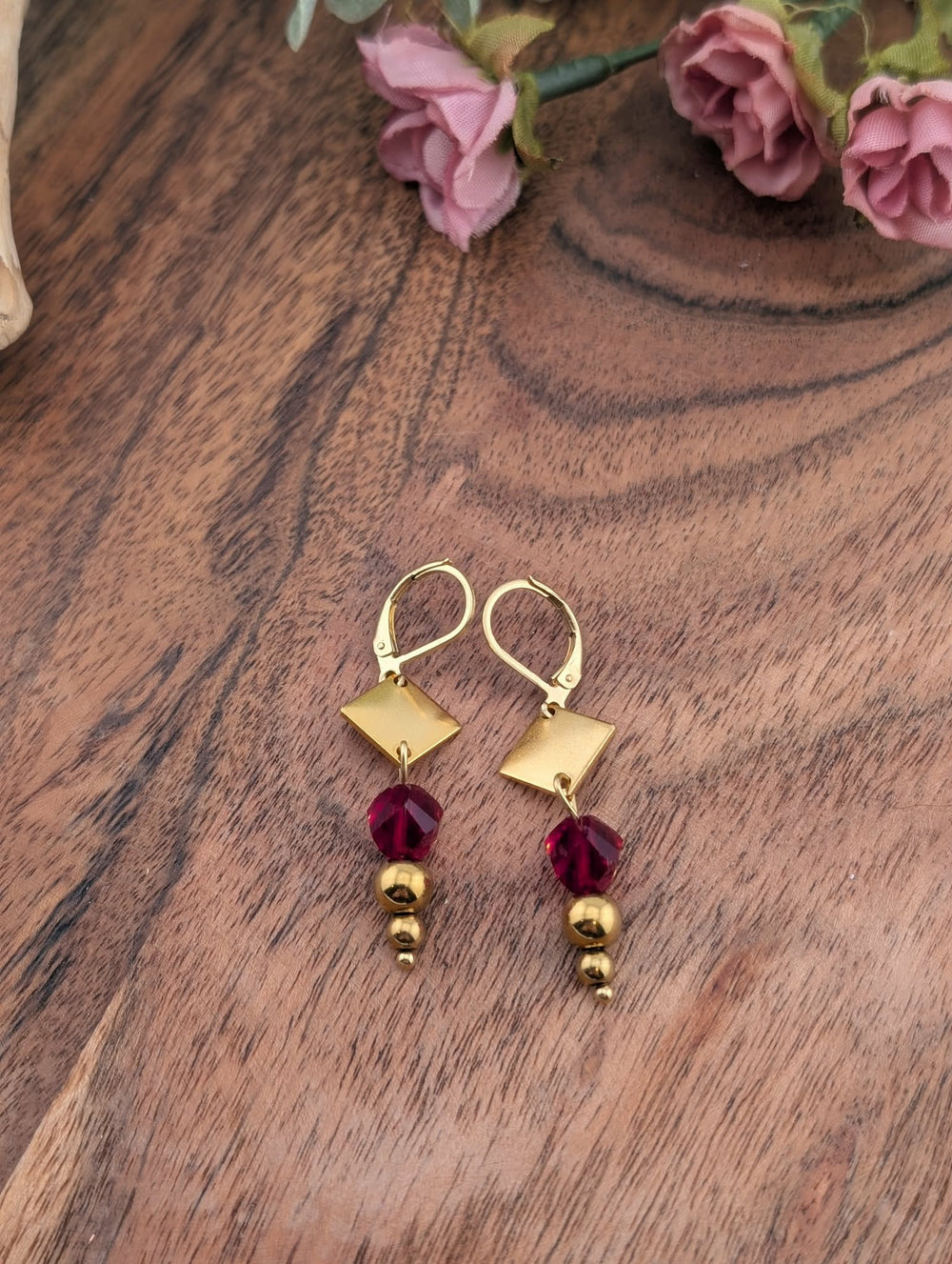 Boucles d'oreilles Saint Valentin rouge et or
