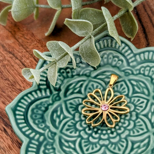Breloque marguerite avec zircon rose