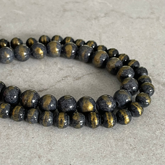 Corde de jade gris-bleu reflet or 6 ou 8 mm