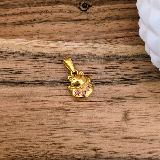 Breloque de chat chanceux avec petits zircons rose