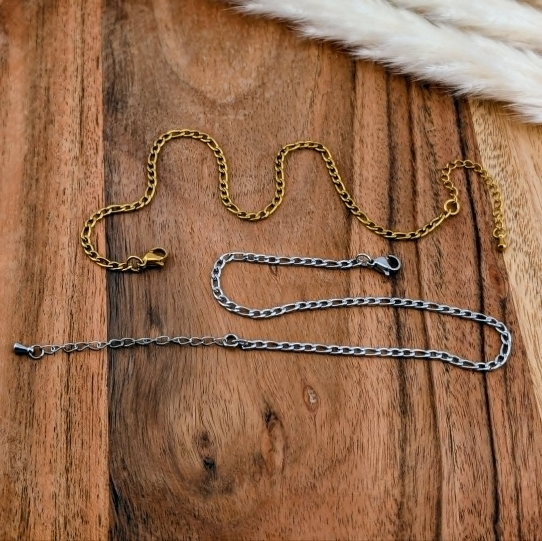 Chaine de bracelet figaro or ou argent en acier inoxydable
