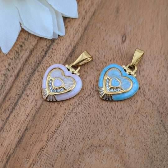 Breloque coeur réconfortant rose ou bleu