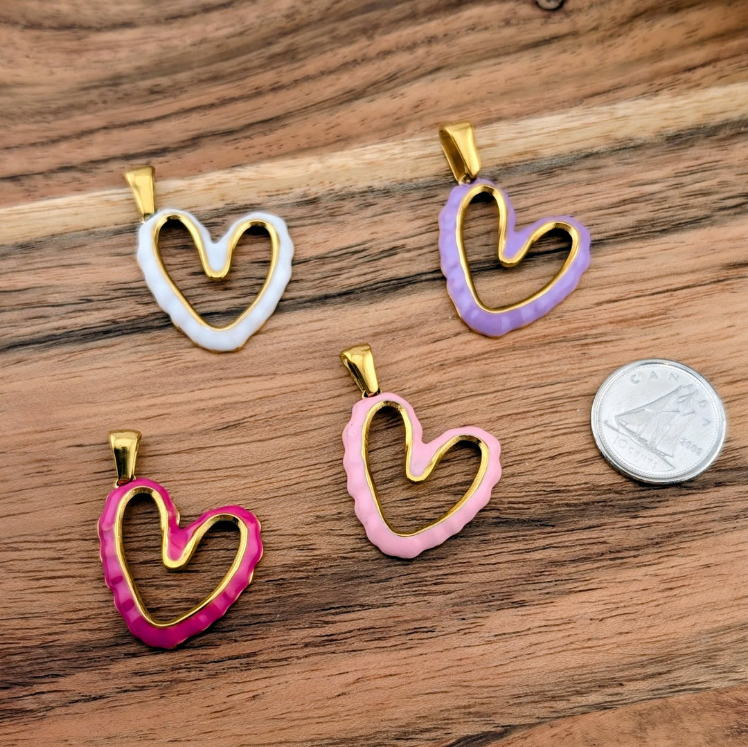 Breloque coeur aux couleurs pastel rose blanc ou lilas