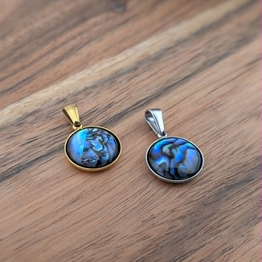 Médaillon rond paua contour doré ou argent