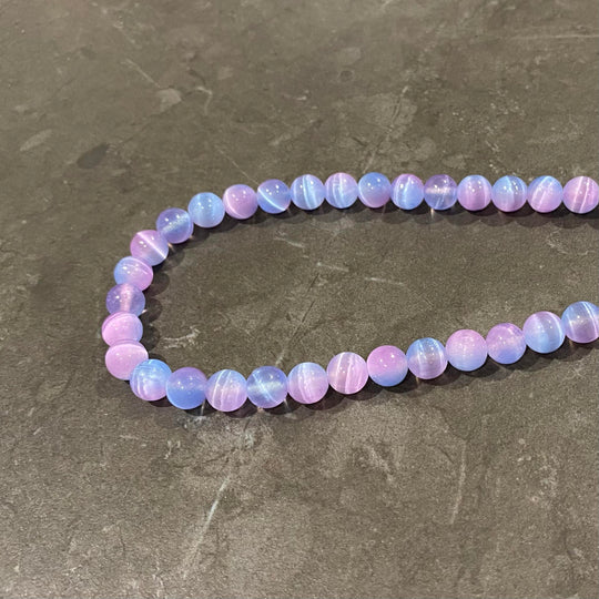 Corde de sélénite 8 mm bleu et lilas