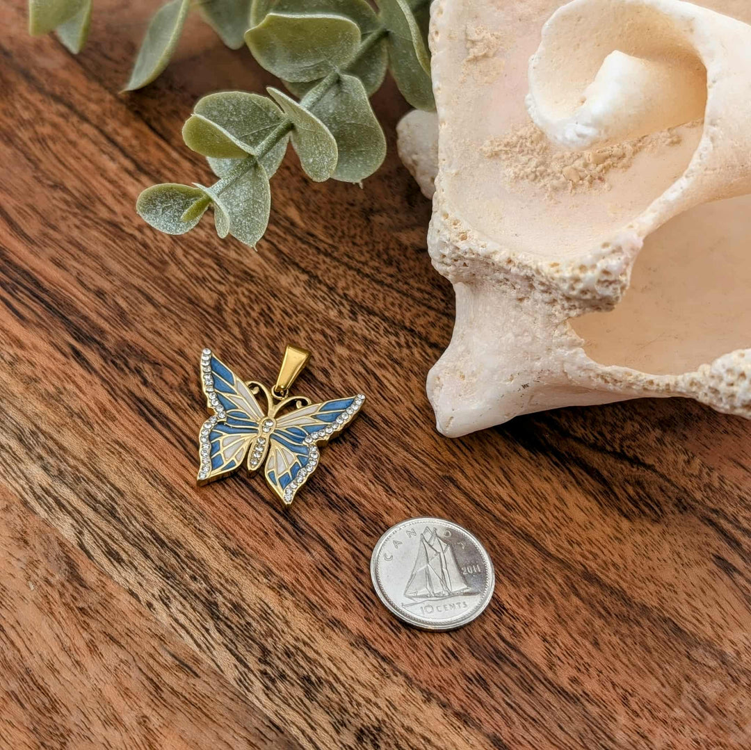 Papillon coloré rose ou bleu avec zircon