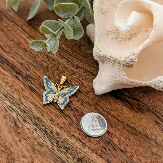 Papillon coloré rose ou bleu avec zircon