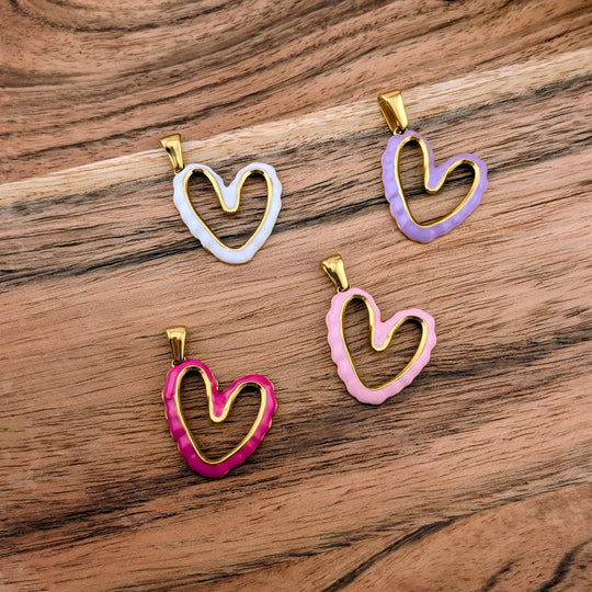 Breloque coeur aux couleurs pastel rose blanc ou lilas