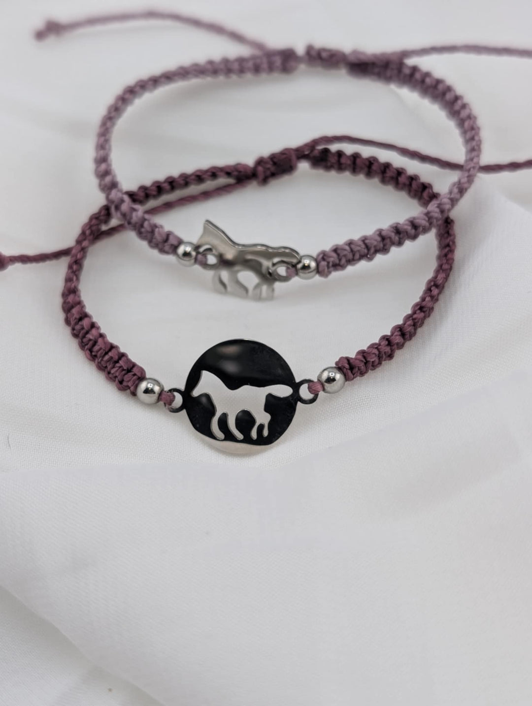 Bracelets de micro macramé linhasita cheval lilas et mauve