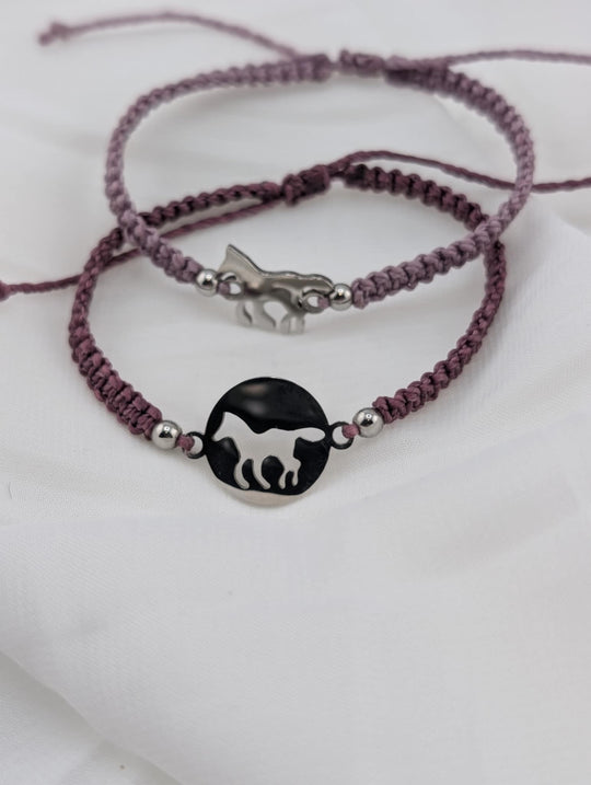 Bracelets de micro macramé linhasita cheval lilas et mauve