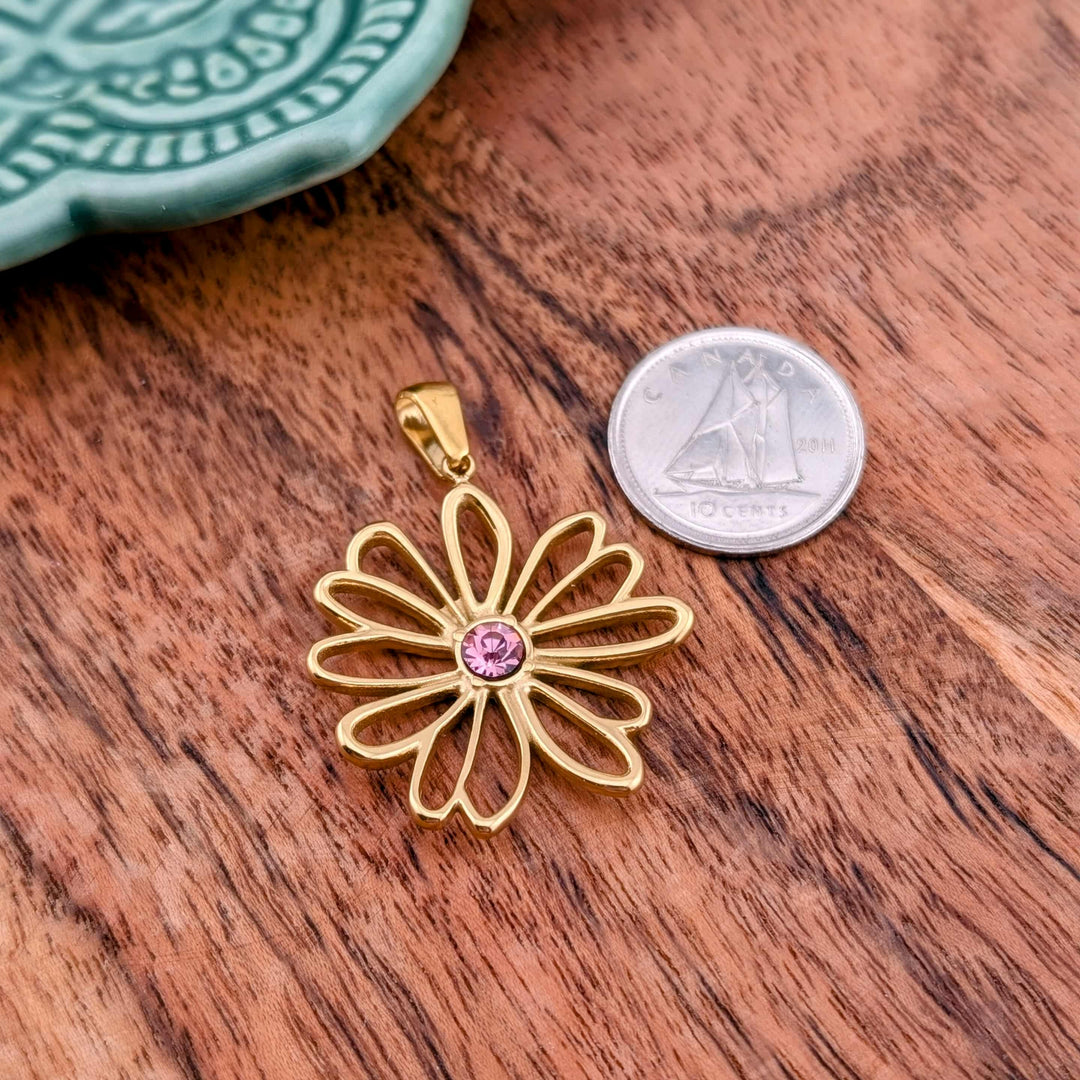 Breloque marguerite avec zircon rose