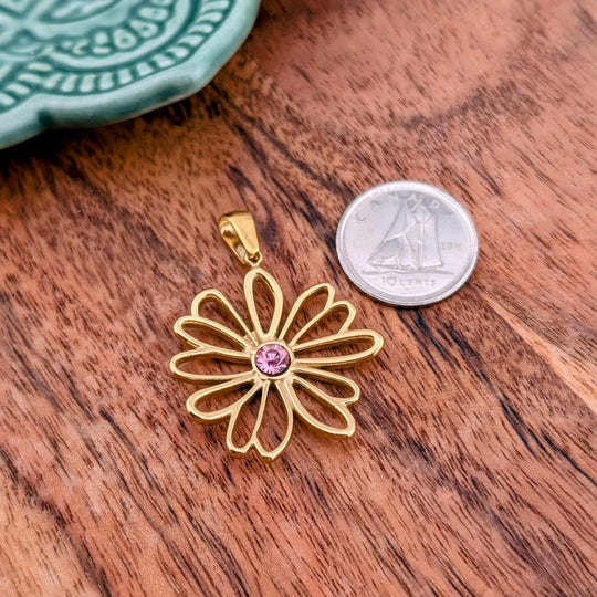 Breloque marguerite avec zircon rose
