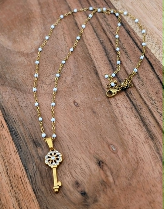 Collier La Délicate blanche &amp; Doré