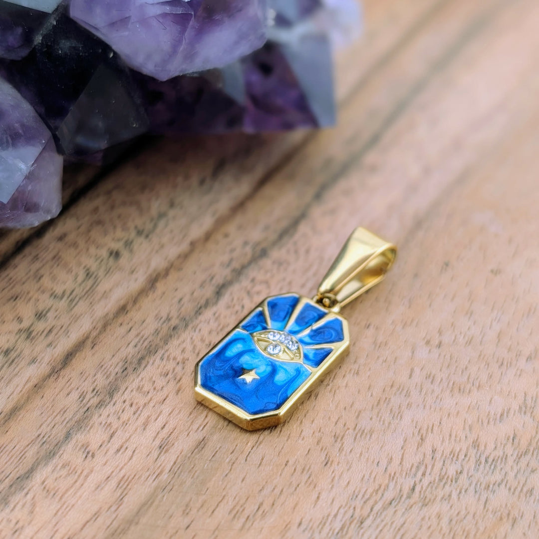 Médaillon œil de protection bleu et brillant