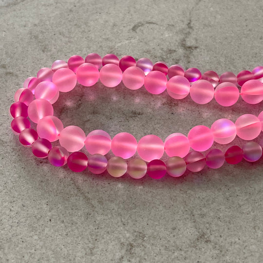 Corde de pierre de lune synthétique rose Barbie 6 ou 8 mm