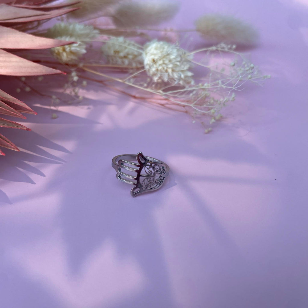 Bague main de fatma or ou argent en acier inoxydable
