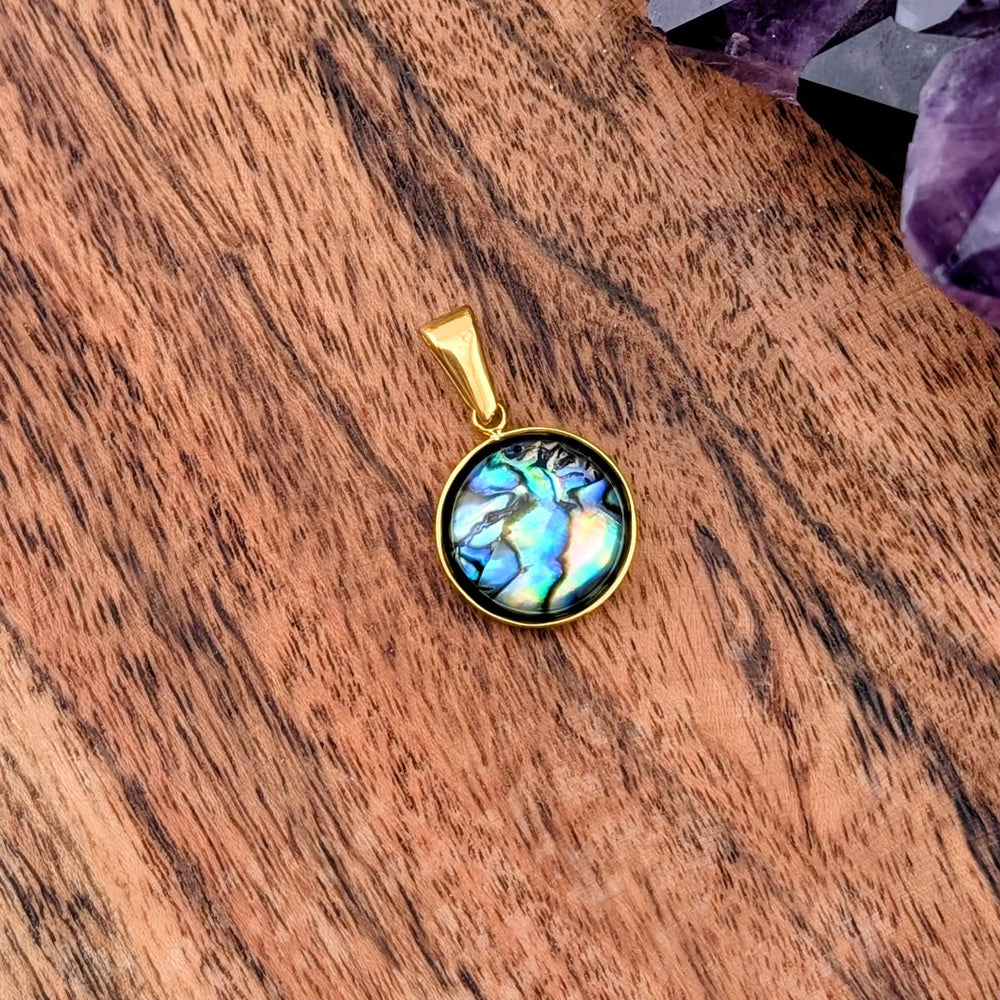 Médaillon rond paua contour doré ou argent