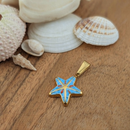 Étoile bleu avec petite ligne rouge et or