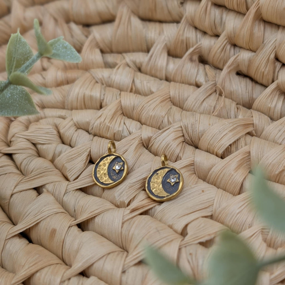 Duo de breloques pour boucles d'oreilles Lune ou soleil gris