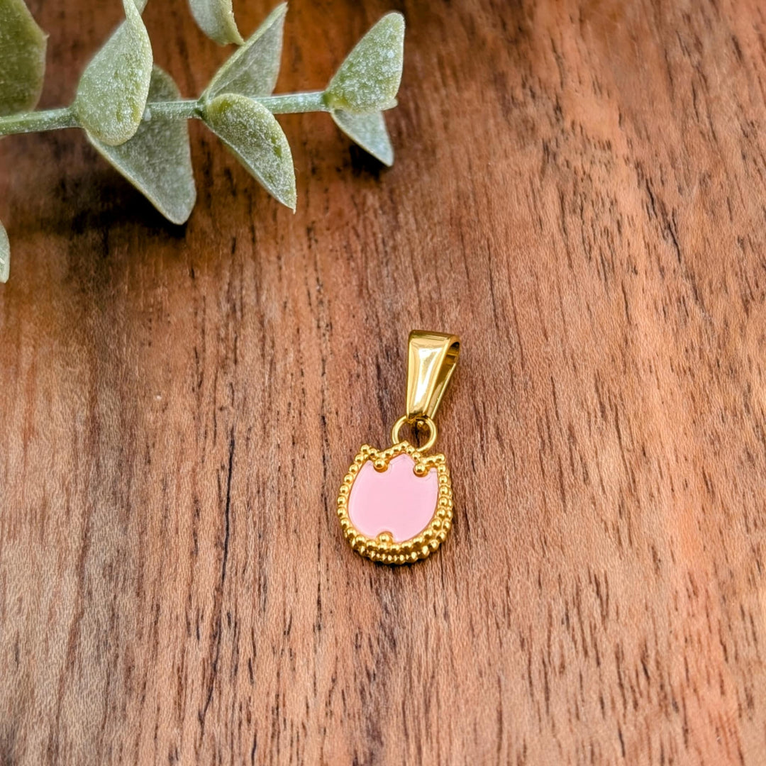 Breloque petite tulipe rose et blanche