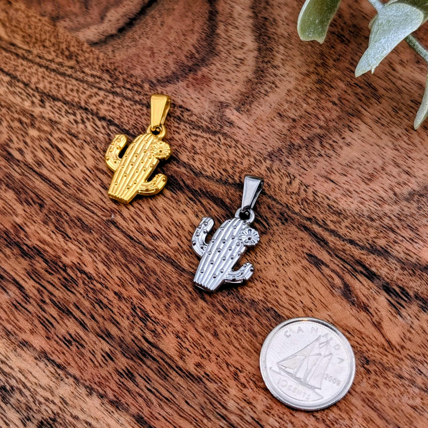 Cactus texan or ou argent en acier inoxydable