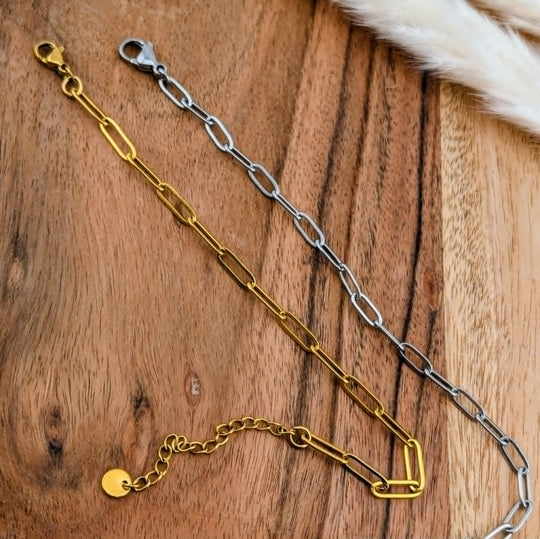Chaine de bracelet de style trombone doré ou argenté