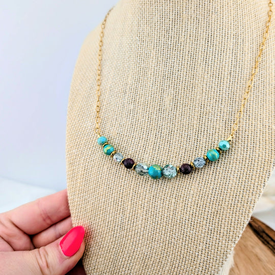 Collier Artsy prune et turquoise