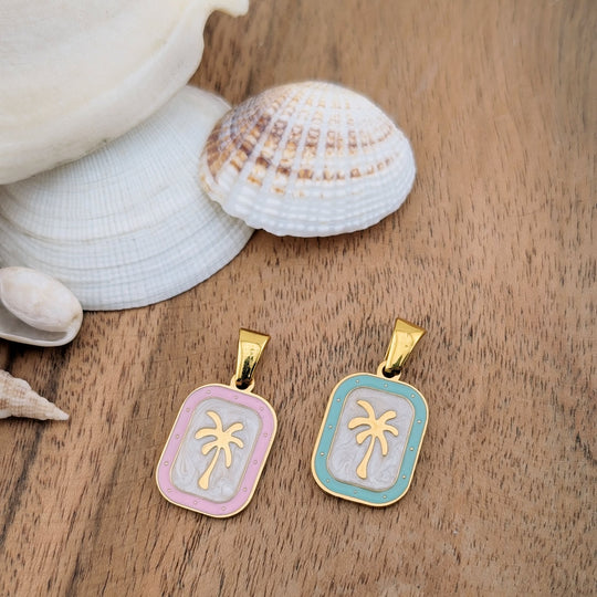 Breloque palmier pastel rose ou turquoise