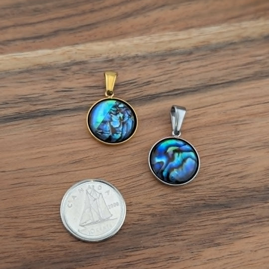 Médaillon rond paua contour doré ou argent