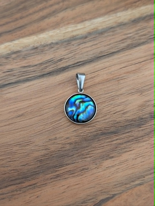 Médaillon rond paua contour doré ou argent