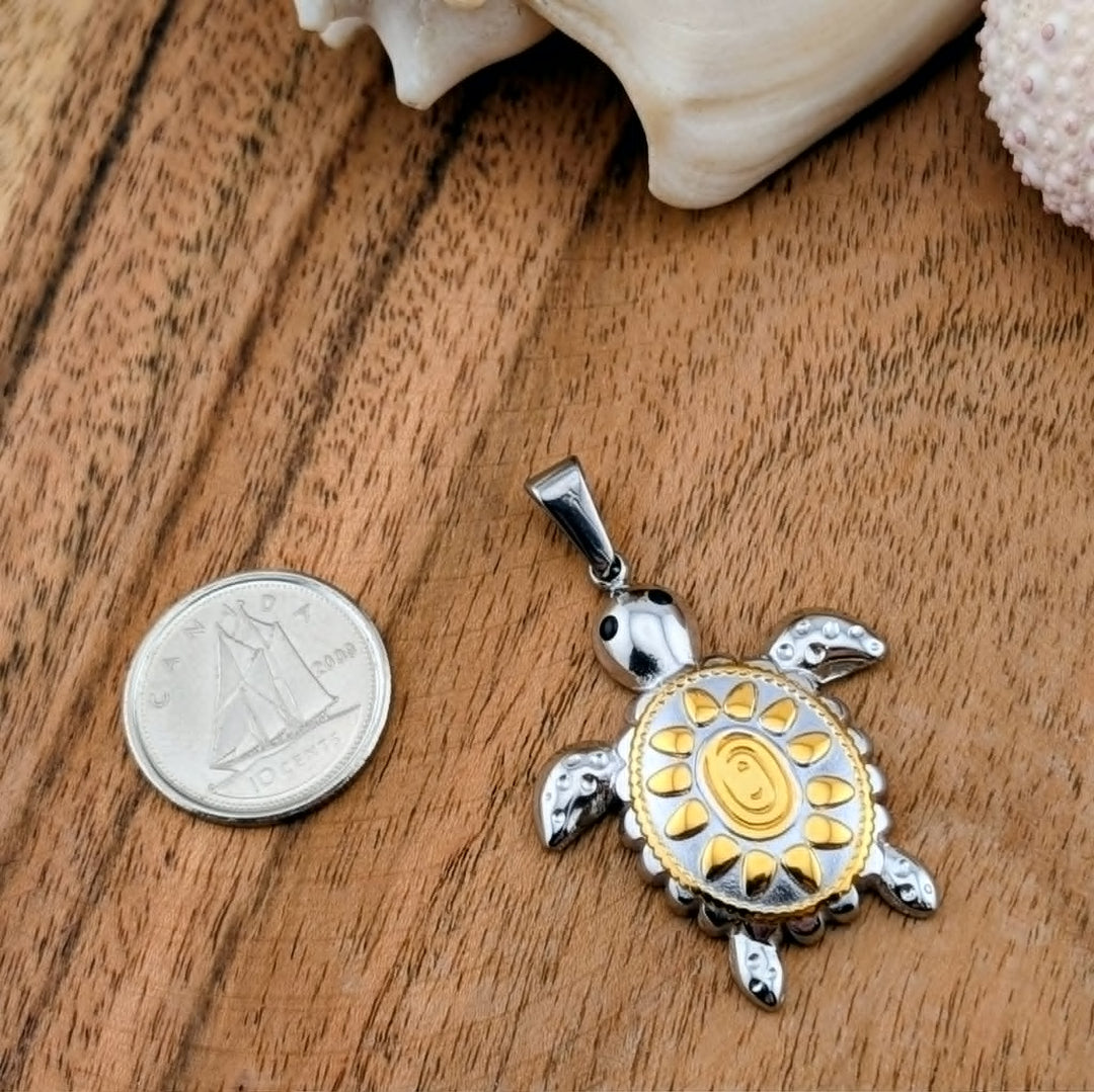Breloque de tortue argent et or ensoleillé