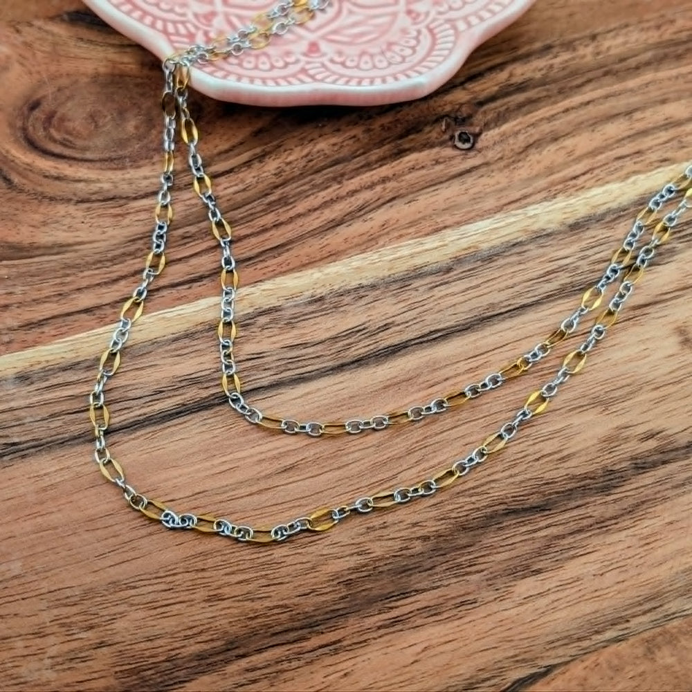 Chaine deux couleur or et argent petite maille 18 ou 20 po