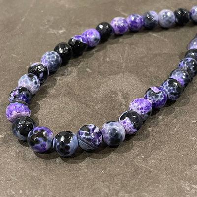 Black and purple faceted fire agate stone string 8mm