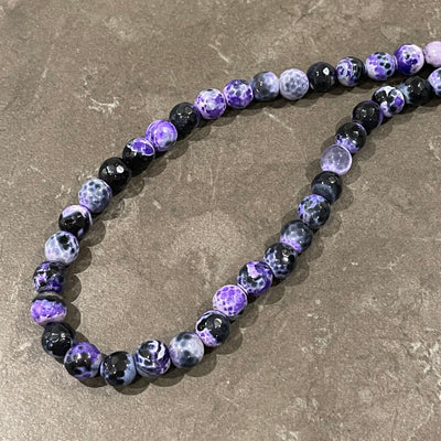 Black and purple faceted fire agate stone string 8mm