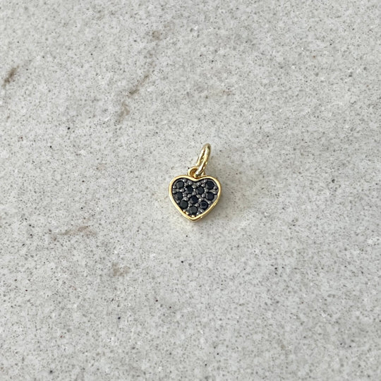 Breloque de cœur doré pavé de zircons noirs