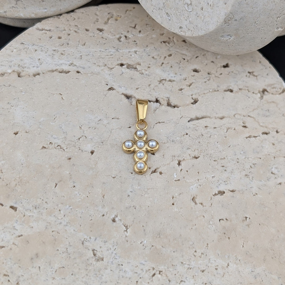 Petite croix argent ou or avec mini perle blanche