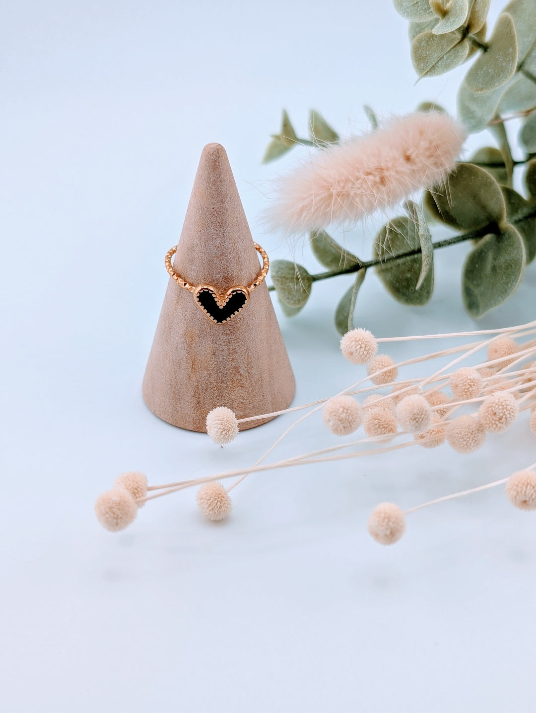 Bague ajustable tit coeur noir ou blanc