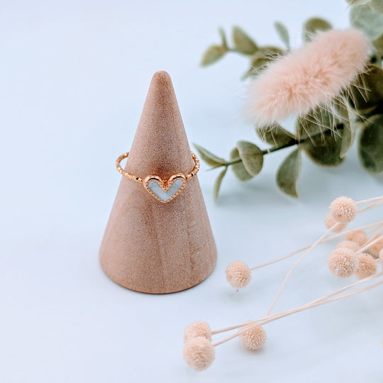 Bague ajustable tit coeur noir ou blanc