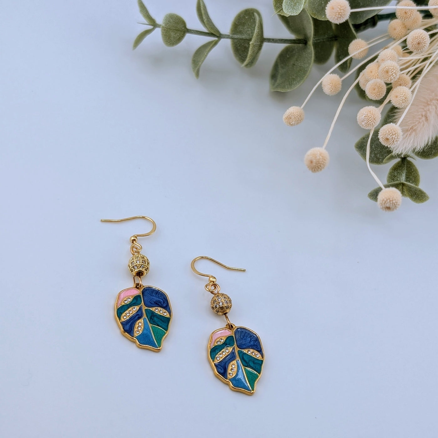 Boucles d'oreilles Monstera bleu