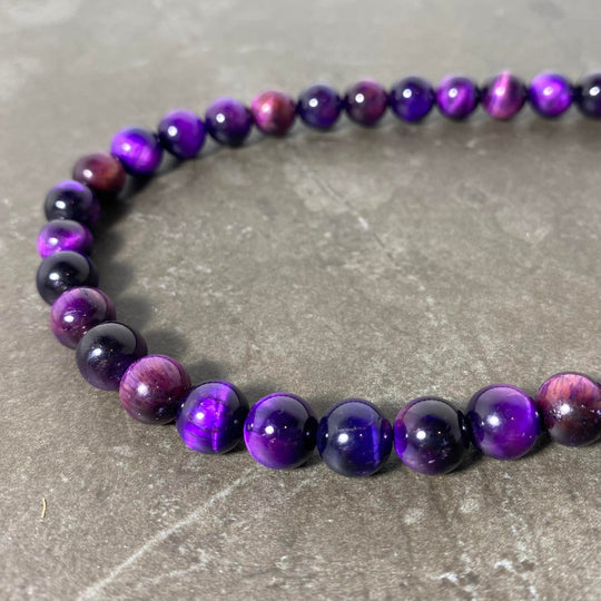 Corde oeil de tigre mauve 8 mm