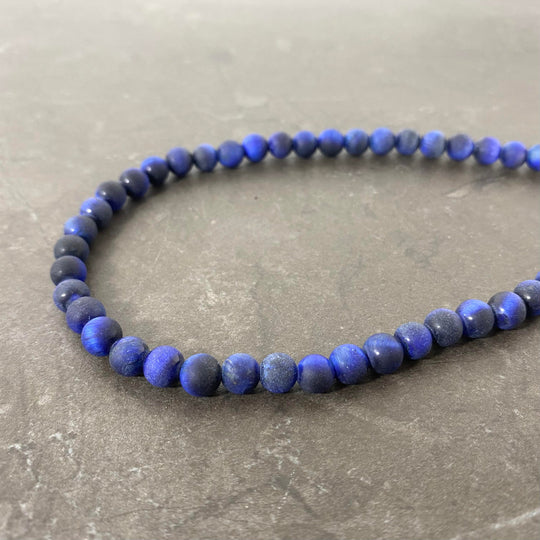 Corde oeil de tigre bleu royal mat 6 mm