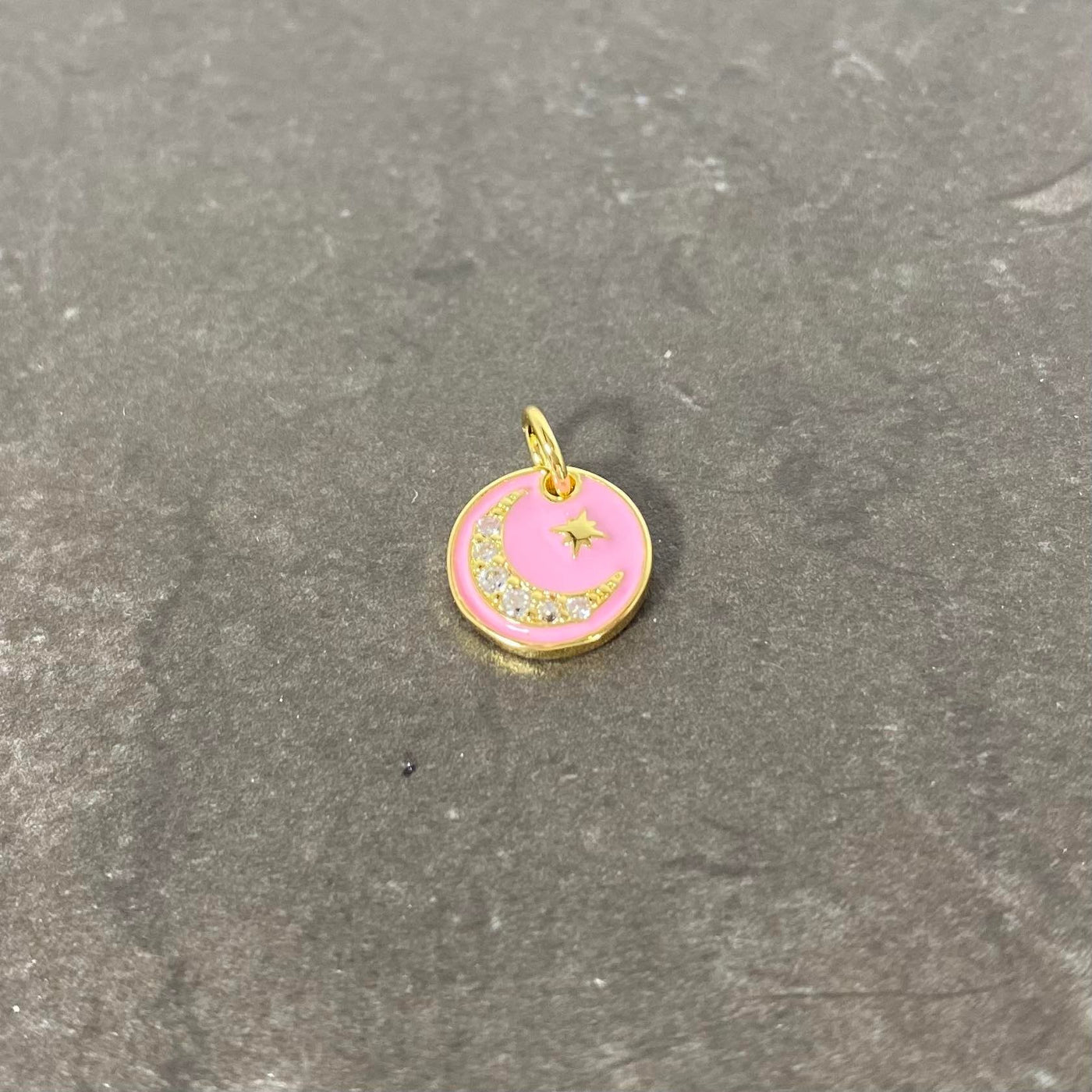 Shiny gold and pink moon charm