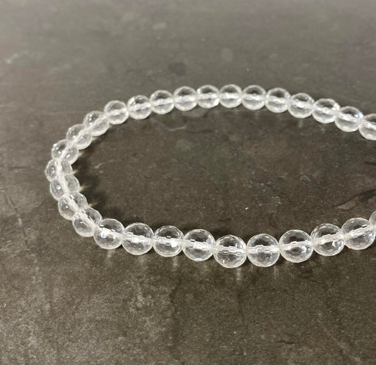 Corde de quartz facetté boule disco 8mm transparent