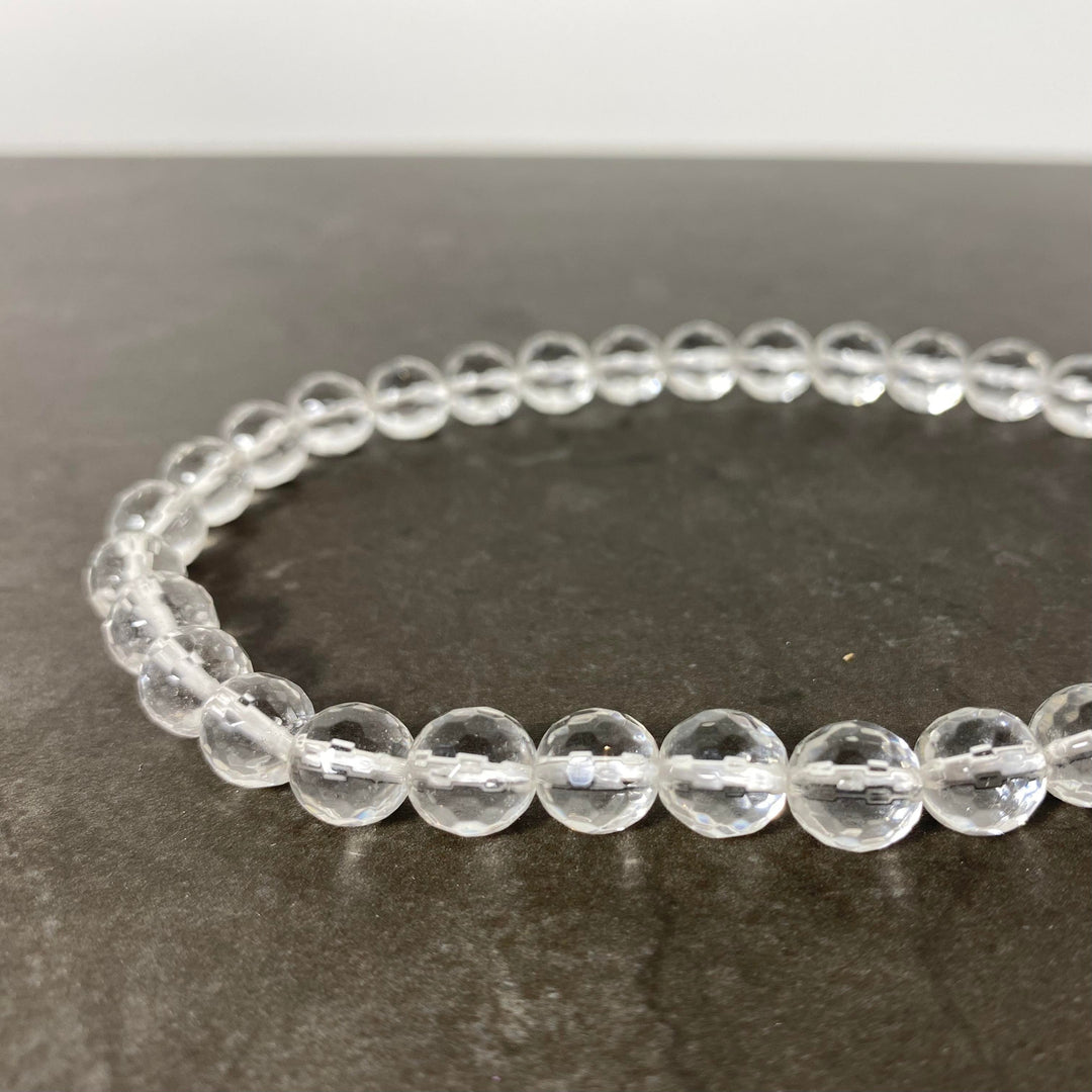 Corde de quartz facetté boule disco 8mm transparent