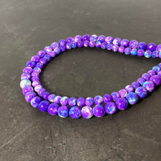 Corde de jade rainflower mauve et turquoise 6 et 8 mm