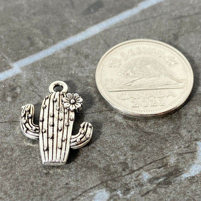 Silver-colored flowery cactus charm