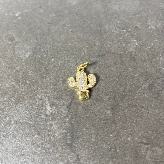 Breloque de cactus doré pavé de zircon